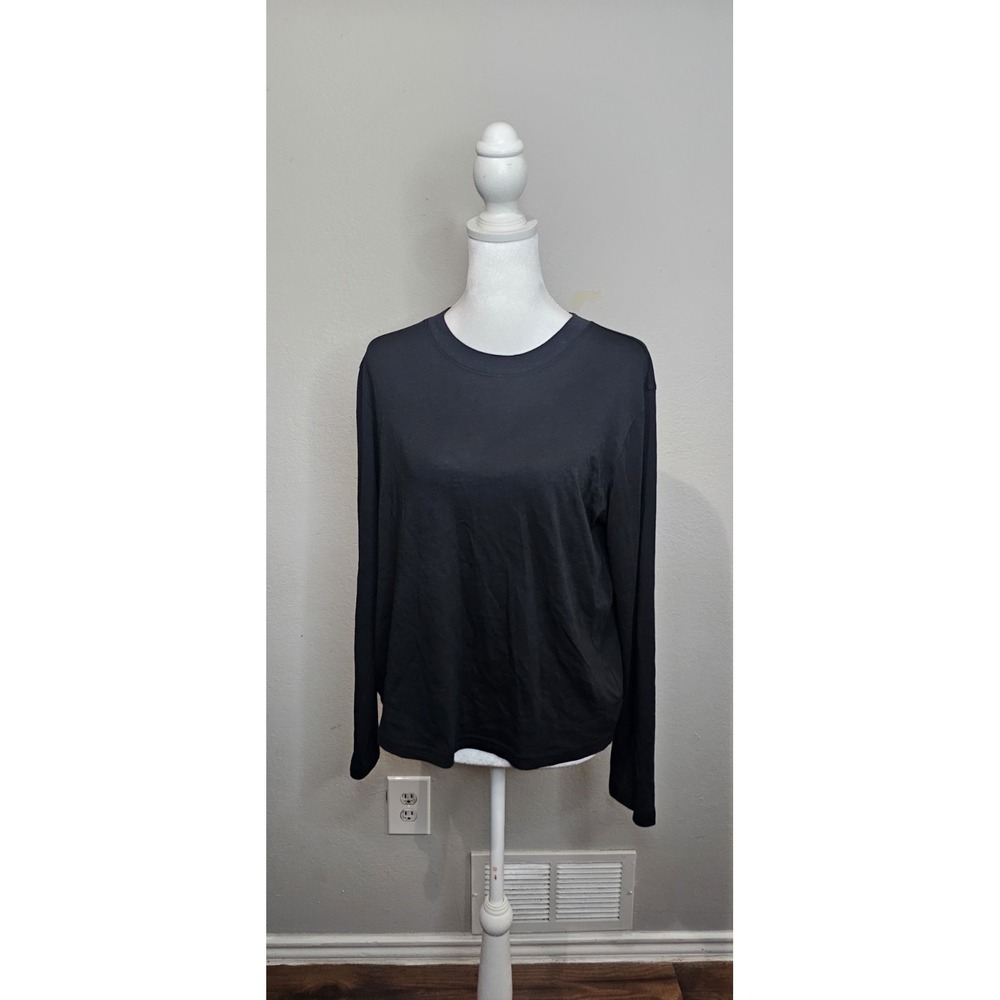 Quince T-Shirt Small Black Cotton Modal Relaxed Long Sleeve Crewneck Minimal Top